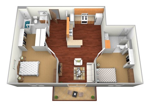 Floor plan for 2 beds, 2 baths, 911 sqft
